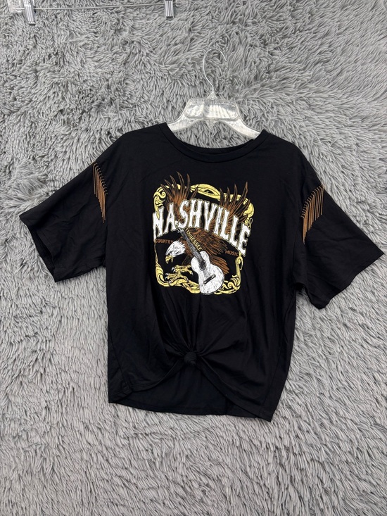 Organic Generation Tops - Organic Generation Nashville Crop Top Womens Medium Black Graphic Chain Fringe